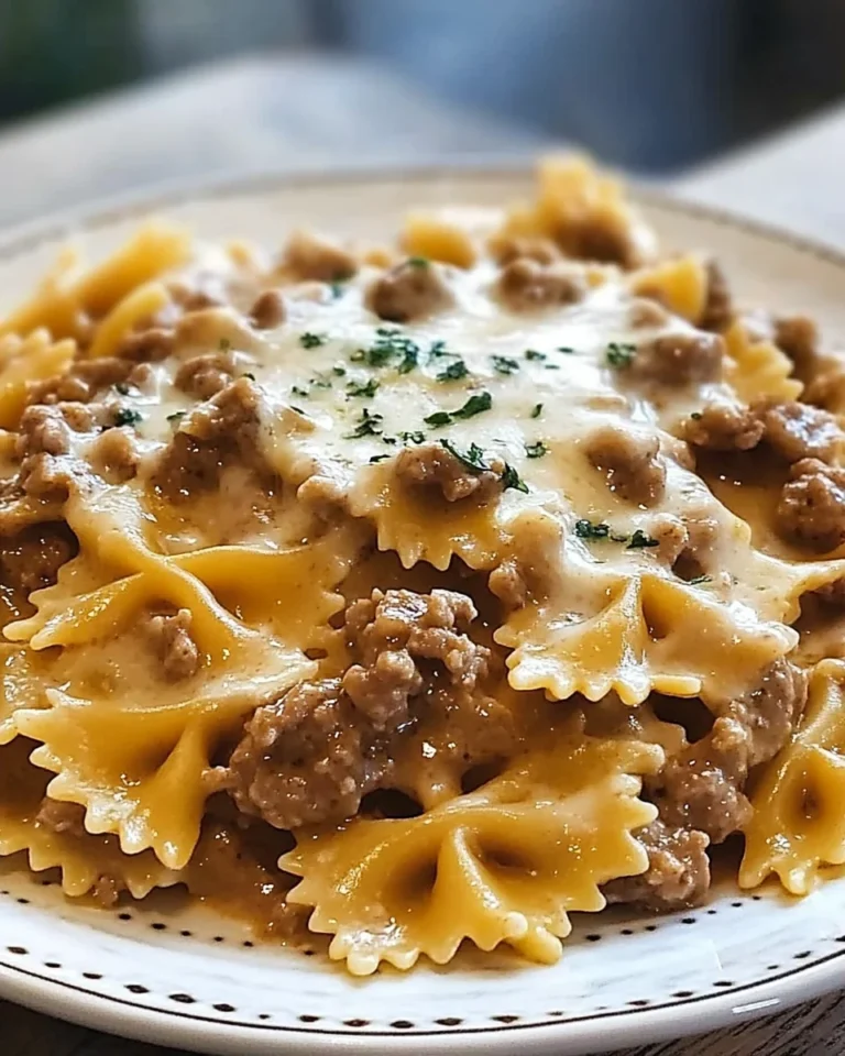 Cheesy Beef Bowtie Pasta In Rich Alfredo Sauce