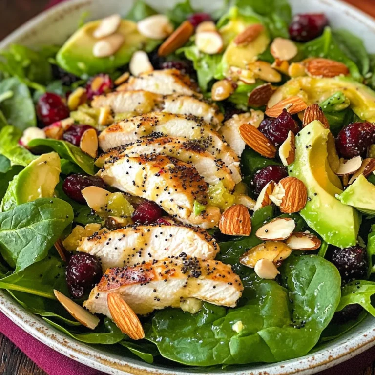 Cranberry Avocado Spinach Salad with Chicken and Orange Poppy Seed Dressing