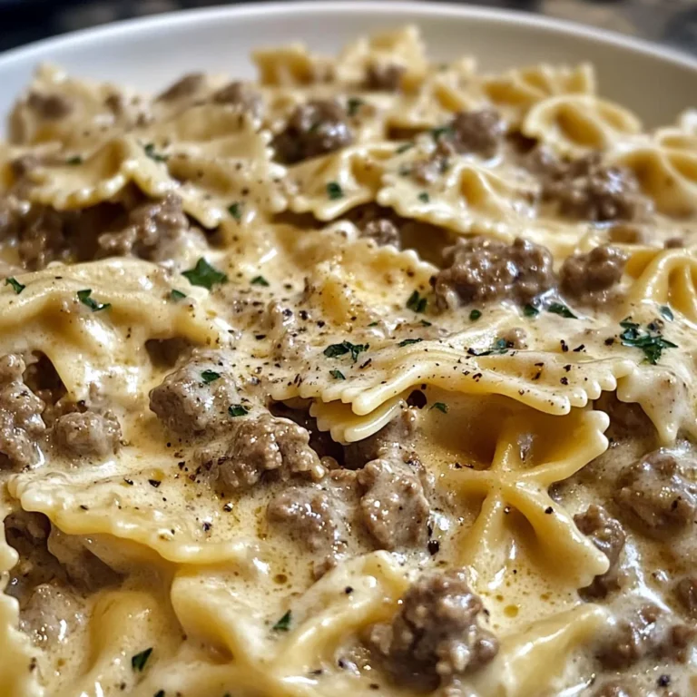 Creamy Parmesan Garlic Beef Bowtie Pasta