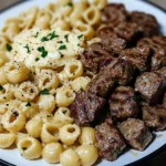 Creamy Parmesan Shell Pasta With Garlic Butter Steak Cubes