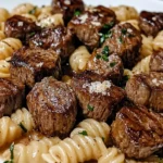 Garlic Butter Steak Bites With Creamy Parmesan Shell Pasta