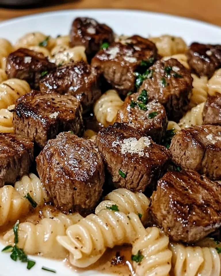Garlic Butter Steak Bites With Creamy Parmesan Shell Pasta