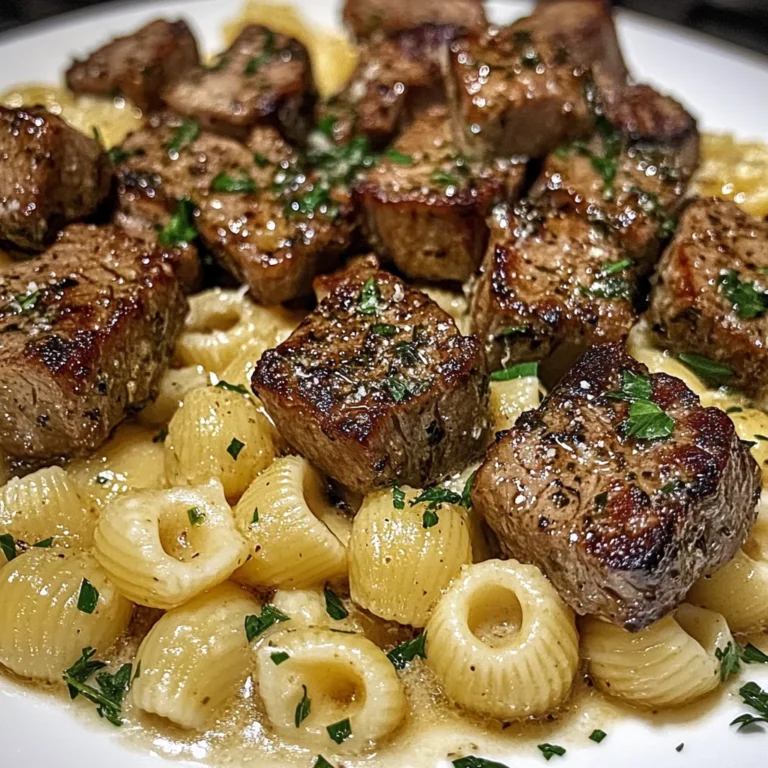 Garlic Herb Steak Cubes With Creamy Shell Pasta