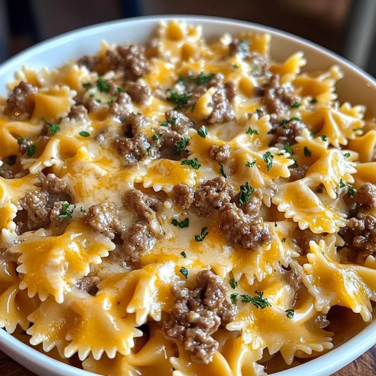 Just Made This Garlic Butter Beef & Cheesy Bowtie Pasta,