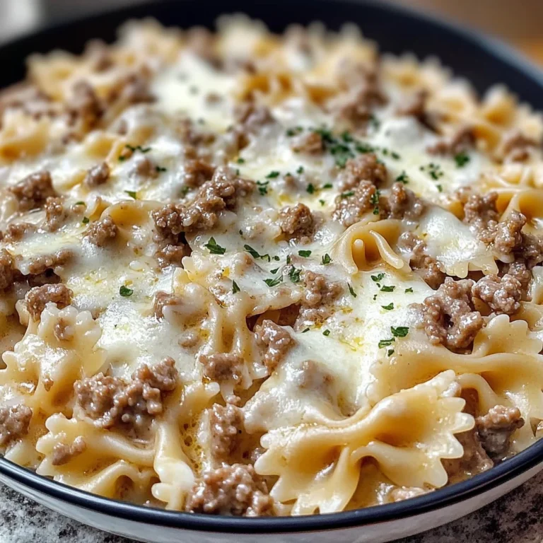 Savory Beef And Bowtie Pasta In Alfredo Sauce