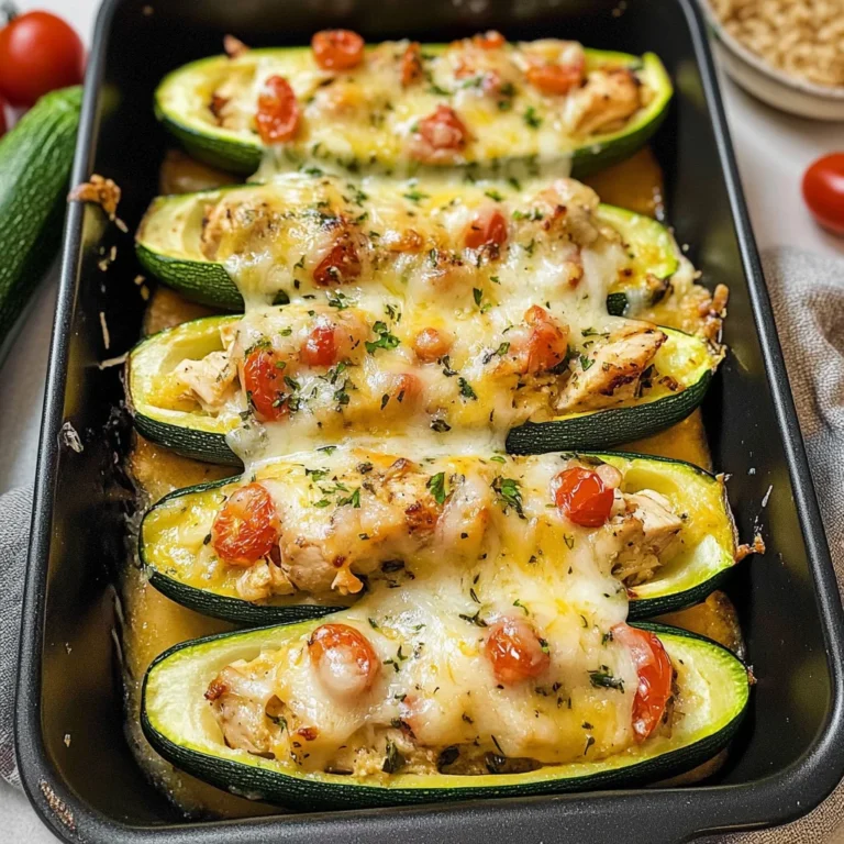 Stuffed Zucchini Boats (With Creamy Chicken)