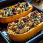 Sweet and Savory Honey Roasted Butternut Squash Stuffed with Chicken