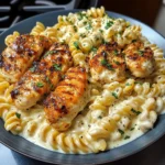 Creamy Garlic Chicken and Rotini with Mozzarella Alfredo