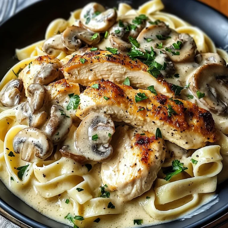 Creamy Garlic Mushroom Chicken Fettuccine