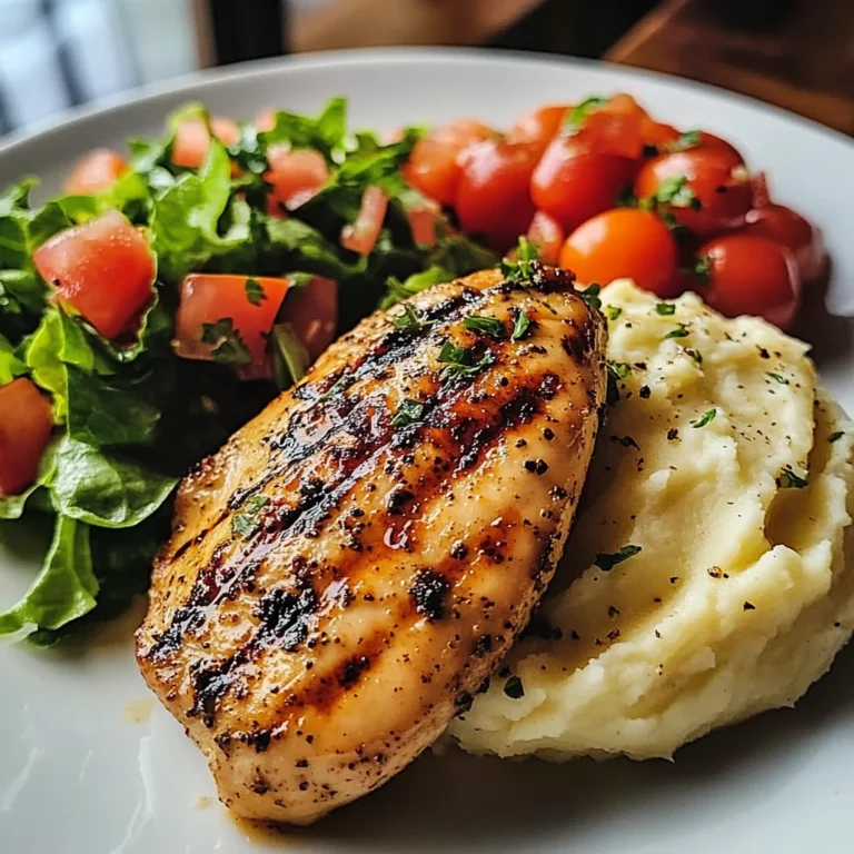 Grilled Garlic Herb Chicken with Creamy Mashed Potatoes & Fresh Garden Salad
