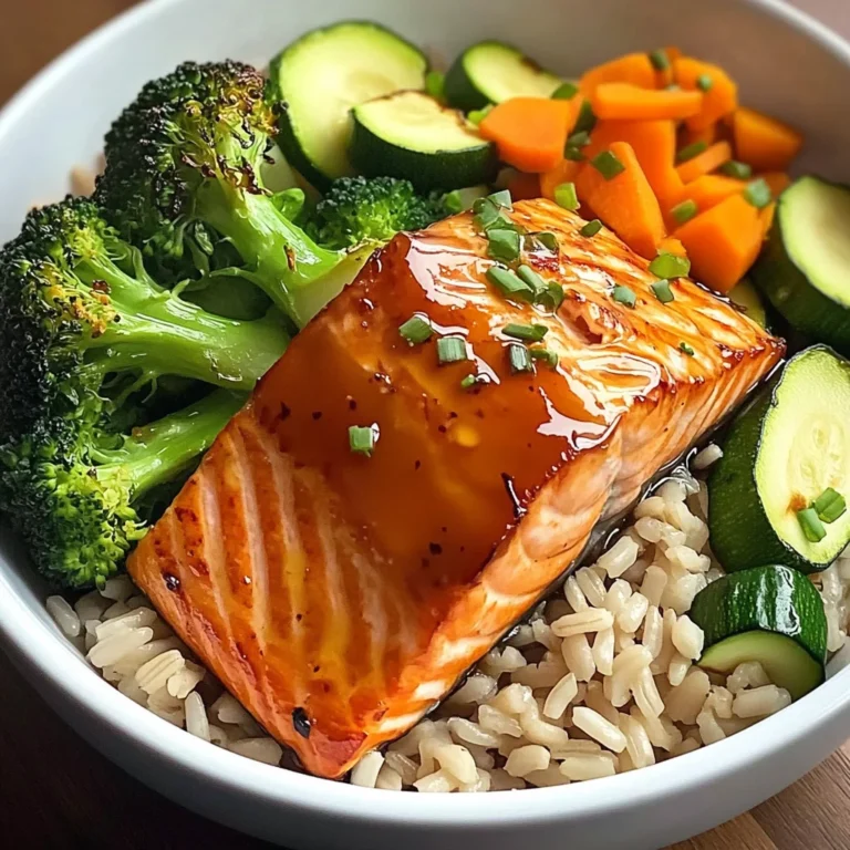 Honey-Glazed Salmon Bowl with Brown Rice & Steamed Veggies