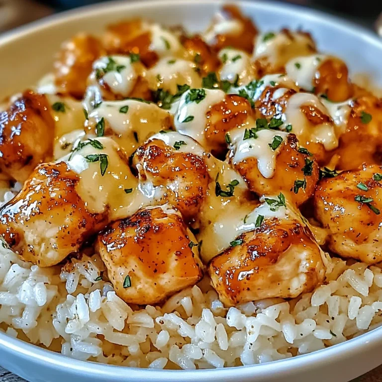Honey Garlic Chicken Bites Over Creamy Rice