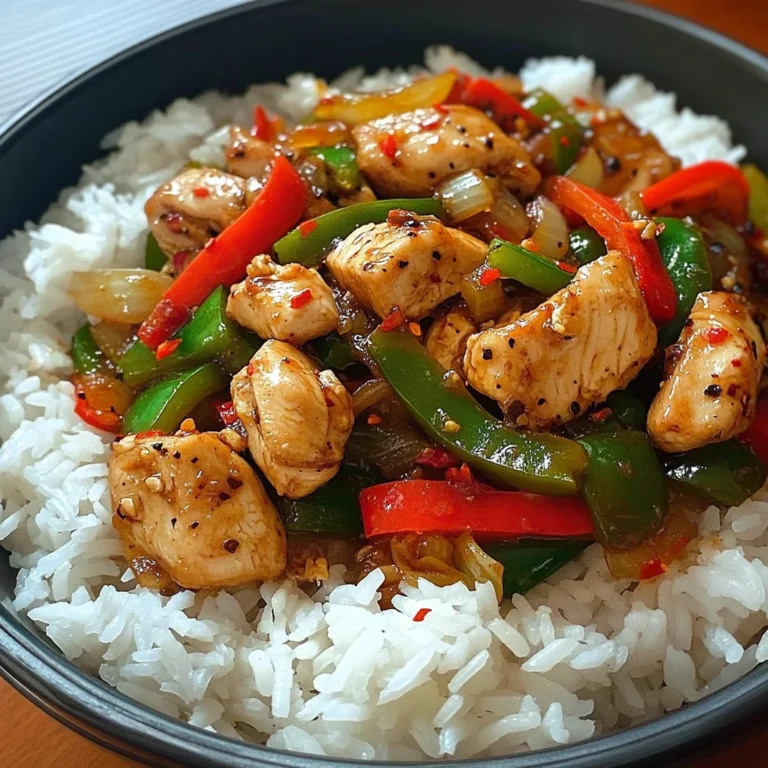 Pepper Chicken Stir-Fry with Fluffy Rice