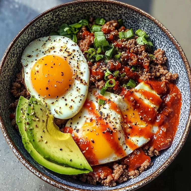 Spicy Avocado & Beef Protein Bowl with Fried Eggs